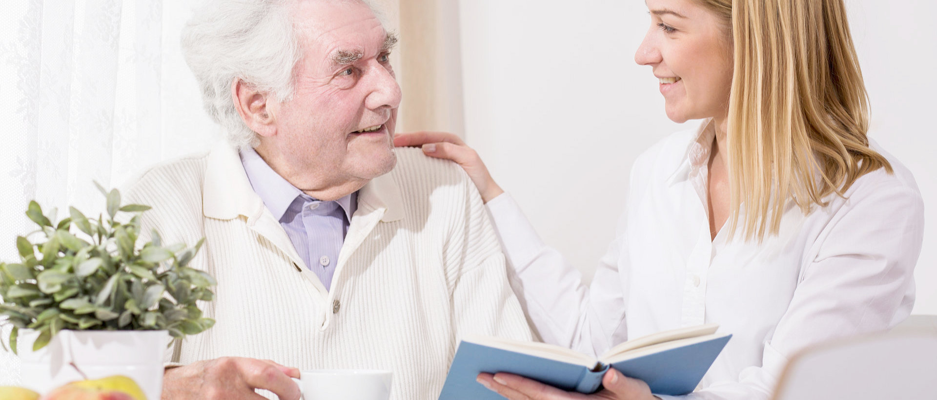 caregiver telling the patient a story